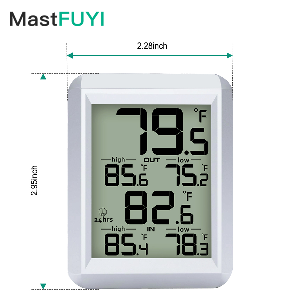 Weather Station Indoor - MASTFUYI เครื่องวัดอุณหภูมิดิจิตอลในร่มและกลางแจ้ง - เครื่องวัดอุณหภูมิแบบไร้สายพร้อมจอ LCD และเซ็นเซอร์วัดความชื้น,