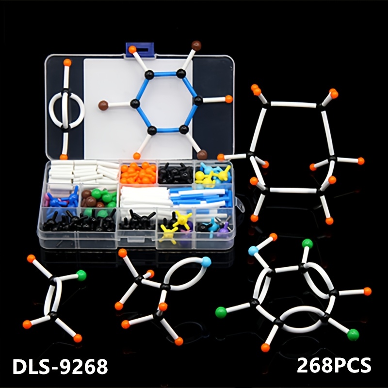 Chemistry Set Beginner - ชุดโมเดลโมเลกุล 268 ชิ้น บรรจุในกล่อง ชุดโครงสร้างอะตอมเคมีอินทรานออร์แกนิกและอินทรานออร์แกนิก อุปกรณ์ช่วยสอนเคมีสำหรับนักเรียน