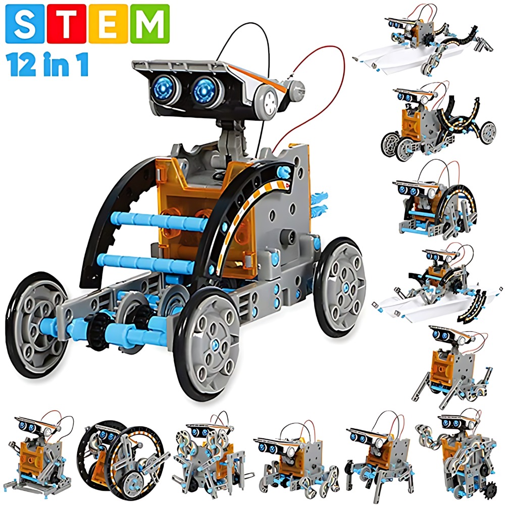 Science Project Robot - บล็อกตัวต่อหุ่นยนต์พลังงานแสงอาทิตย์ 12 ใน 1 ชุดทดลองวิทยาศาสตร์การศึกษา DIY
