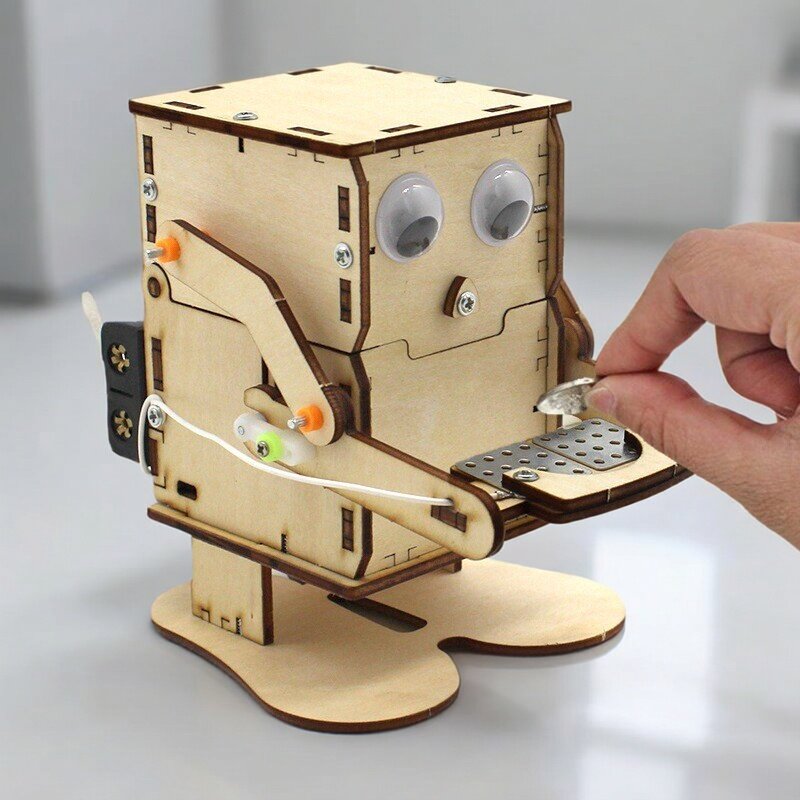 Science Project Kit - ชุดประกอบหุ่นยนต์กินเหรียญ DIY ทำจากไม้ โครงการ STEM สำหรับการเรียนรู้วิทยาศาสตร์