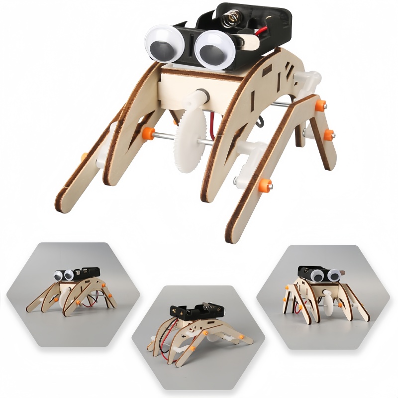 Science Project Robot - ชุดประกอบหุ่นยนต์แมงมุมเดินได้แบบทำมือ DIY ของเล่นหุ่นยนต์ไบโอนิค ชุดทดลองวิทยาศาสตร์และเทคโนโลยีเพื่อการศึกษา ของเล่นไม้